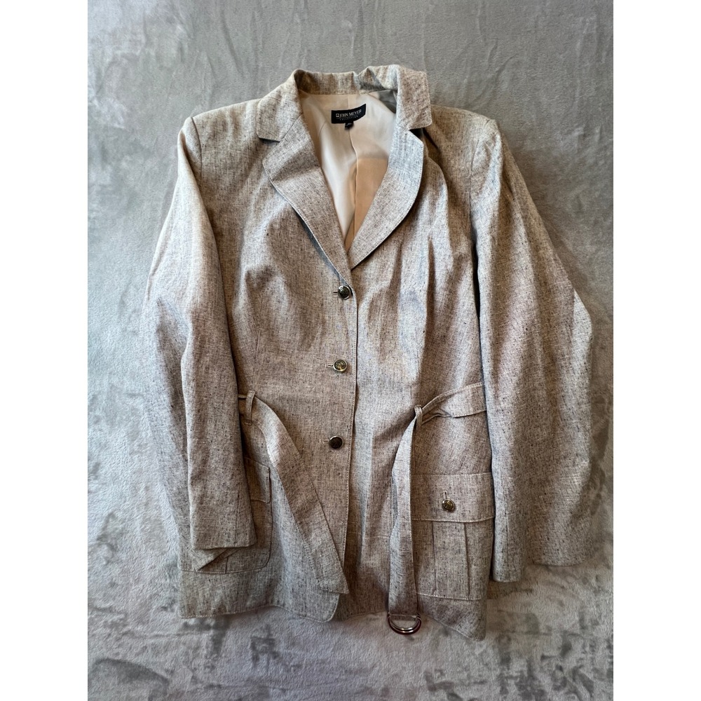 John Meyer Blazer Jacket Women 18W Beige Linen Cotton Belted Safari